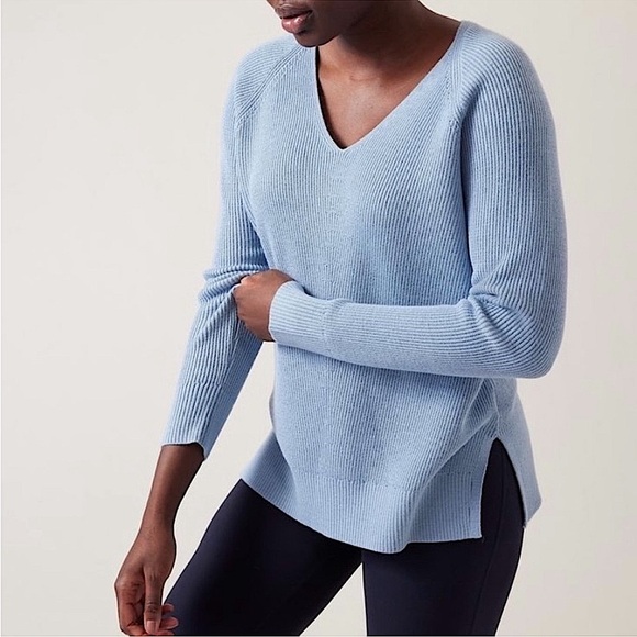 Athleta Sweaters - Athleta Hanover Refined Merino Wool Vneck Pullover Sweater Size Small Light Blue